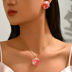 Iridescent Resin Rose Pendant Necklace & Stud Earrings Set for Women&nbsp;NZ6589