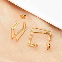 304 Stainless Steel Two-layer Square Stud Earrings&nbsp;EJEW-D339-02G