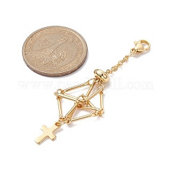Brass Macrame Pouch Empty Stone Holder Cross Pendant Decoration&nbsp;HJEW-JM01288