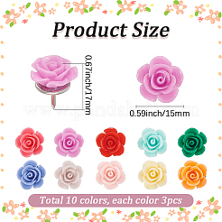 30Pcs 10 Colors Resin Flower Drawing Pins&nbsp;AJEW-BM0001-06