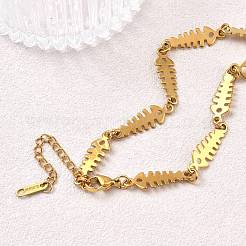 304 Stainless Steel Fishbone Link Chain Necklaces for Women&nbsp;SA-CBAFEB5-02G