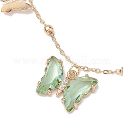 Round 6mm Natural Green Aventurine & Butterfly Glass Charm Bracelets&nbsp;X1-BJEW-TA00525