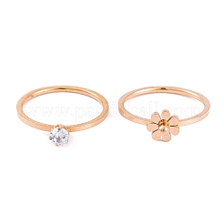 Flower 304 Stainless Steel Finger Ring Set for Women&nbsp;RJEW-C086-28-RG