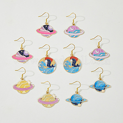 5 Pair 5 Style Golden Plated Alloy Enamel Planet Dangle Earrings with Iron Pins&nbsp;EJEW-AB00045