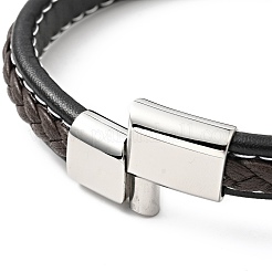 Cowhide Braided Flat Cord Bracelet with 304 Stainless Steel Magnetic Clasps&nbsp;BJEW-H552-01P-03