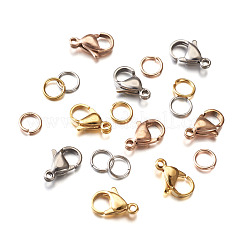 PVD Vacuum Plating 304 Stainless Steel Lobster Claw Clasps and 304 Stainless Steel Jump Rings&nbsp;STAS-YS0001-06