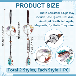 2Pcs Natural & Synthetic Gemstone Tree of Life Pendant Decorations&nbsp;HJEW-UN00077
