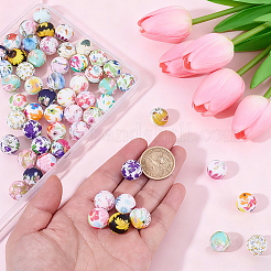 80Pcs 20 Styles Printed Round Silicone Focal Beads&nbsp;SIL-BM0001-10