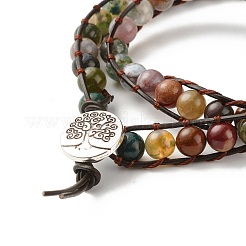 Natural Indian Agate Round Beads 2 Raw Wrap Bracelet&nbsp;BJEW-JB07169-04