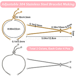 8Pcs 2 Colors Adjustable 304 Stainless Steel Slider Bracelet/Bolo Bracelets Making&nbsp;STAS-BBC0004-63