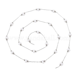 304 Stainless Steel Round Bead & ABS Plastic Pearl Heart Bead Cable Chains&nbsp;CHS-G048-08P