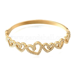 304 Stainless Steel Crystal Rhinestone Hollow Heart Hinged Cuff Bangles for Women&nbsp;SA-CBAF851-10G