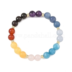 8MM 7 Chakra Gemstone Round Beaded Stretch Bracelets with Brass Beads&nbsp;BJEW-JB14474