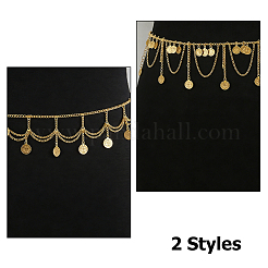 2Pcs 2 Styles Retro Alloy Chain Coin Tassel Waist Belly Chains for Women&nbsp;AJEW-HS0001-50