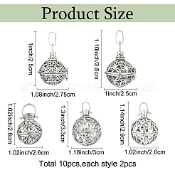 10Pcs 5 Styles Rack Plating Brass Cage Pendants&nbsp;KK-YW0003-38