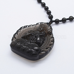 Natural Golden Sheen Obsidian Beaded Pendant Necklaces&nbsp;NJEW-E116-07