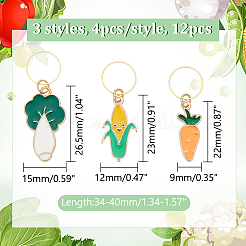 12Pcs 3 Style Vegetable Theme Alloy Enamel Pendant Locking Stitch Markers&nbsp;HJEW-AB00663