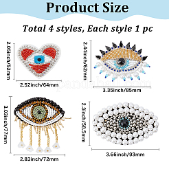 4Pcs 4 Styles Polyester & Fibre & Glass Rhinestone Embroider Thread Iron on/Sew On Patches&nbsp;PATC-GF0002-01