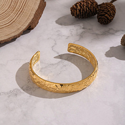 304 Stainless Steel Flower Pattern Open Cuff Bangles for Women&nbsp;PL4091