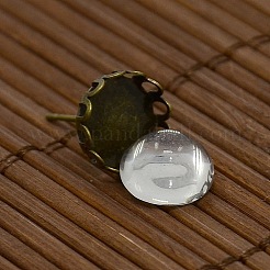 9.5~10x5~6mm Dome Transparent Glass Cabochons and Antique Bronze Brass Ear Stud Findings for DIY Picture Stud Earrings&nbsp;DIY-X0178-AB