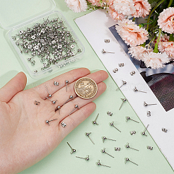 100Pcs 304 Stainless Steel Ball Stud Earring Findings&nbsp;STAS-SP0001-55P
