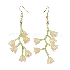 3 Pairs 3 Colors Shell Pearl Beads & Imitation Jelly Acrylic Flower Dangle Earrings&nbsp;EJEW-TA00579