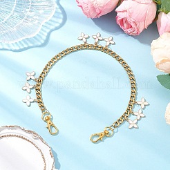 3Pcs 3 Colors Alloy Enamel Flower Charm 304 Stainless Steel Cuban Link Chain Bag Decorative Chains&nbsp;FIND-JF00160