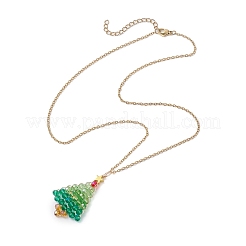 Glass Christmas Tree Pendant Necklaces&nbsp;NJEW-JN05078