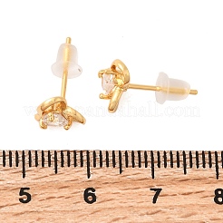 Brass Micro Pave Clear Cubic Zirconia Heart Stud Earrings&nbsp;EJEW-C158-07G