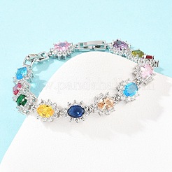 Platinum Tone Brass Micro Pave Cubic Zirconia Tennis Bracelets&nbsp;BJEW-B160-15P