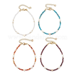Natural Gemstone & Cultured Freshwater Pearl Beaded Bracelets&nbsp;BJEW-JB13546