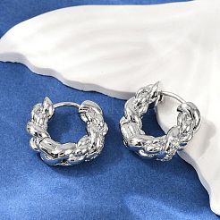 Twist Brass Cubic Zirconia Hoop Earrings&nbsp;EJEW-Q016-18P