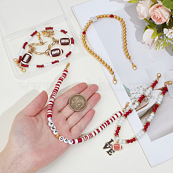 5Pcs 5 Styles Rugby Theme Alloy Enamel & Acrylic & Handmade Polymer Clay & 304 Stainless Steel Hat Chains&nbsp;HJEW-PH02344
