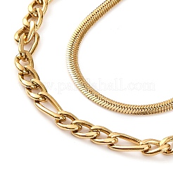304 Stainless Steel Double Layer Figaro Chain & Herringbone Chain Necklaces for Women&nbsp;NJEW-G140-16C-G
