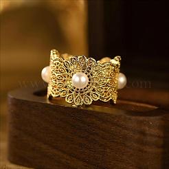 Vintage Brass with Imitation Pearl Cuff Open Rings for Women&nbsp;WT9420