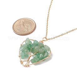 Natural Green Aventurine Chips Heart with Tree of Life Pendant Necklace&nbsp;NJEW-JN03906-02