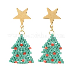 304 Stainless Steel with Glass Cylinder Seed Beads Christmas Tree Dangle Earrings&nbsp;EJEW-MZ00818