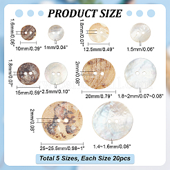 100Pcs 5 Style 2-Hole Natural Shell Buttons&nbsp;BUTT-PH0001-28