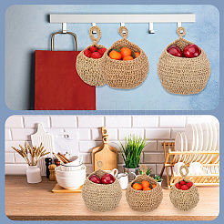 3Pcs 3 Styles Handmade Woven Cotton Fruit Net Hanging Baskets&nbsp;AJEW-GF0011-57A