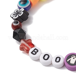 3Pcs 3 Styles Halloween Theme Resin & Polymer Clay & Glass Beaded Stretch Bracelets&nbsp;BJEW-JB10876