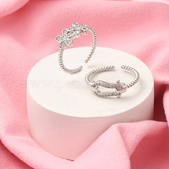 Brass Micro Pave Clear Cubic Zirconia Open Cuff Rings for Women&nbsp;RJEW-R005-06G