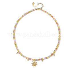 Brass Pave Clear Cubic Zirconia Sun Pendant Glass Beades Necklaces&nbsp;NJEW-JN06538