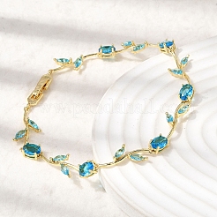 Leaf Brass Micro Pave Cubic Zirconia Link Chain Bracelets for Women&nbsp;BJEW-D455-01G