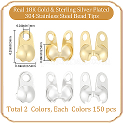 300Pcs 2 Colors 304 Stainless Steel Bead Tips&nbsp;STAS-BBC0010-17