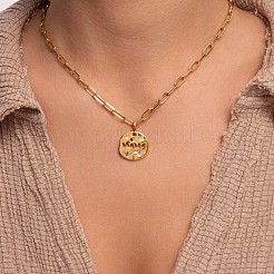 Mother's Day 304 Stainless Steel Pave Cubic Zirconia Irregular Disc with Hollow Word MAMA Pendant Necklaces for Women&nbsp;WGBC73E-01