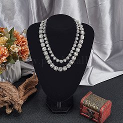 2Pcs 2 Styles Zinc Alloy Pave Square/Heart Clear Glass Tennis Necklaces for Womem&nbsp;NJEW-SP0001-08PS