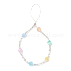 Dyed Natural Selenite & Glass Seed Round Beaded Phone Hand Strap Chains&nbsp;HJEW-JM03363-01