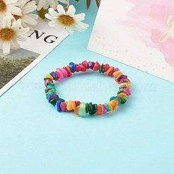 Natural Dyed Chip Shell Beads Stretch Bracelets for Children&nbsp;BJEW-JB06395-01