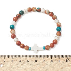 Dyed Synthetic Turquoise Beads & Synthetic Ocean White Jade Beads Stretch Bracelets for Women Men&nbsp;BJEW-JB13667