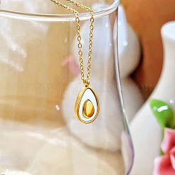 304 Stainless Steel Pave Natural White Shell Avocado Pendants Necklaces for Women&nbsp;FS-WGDDBAD-01